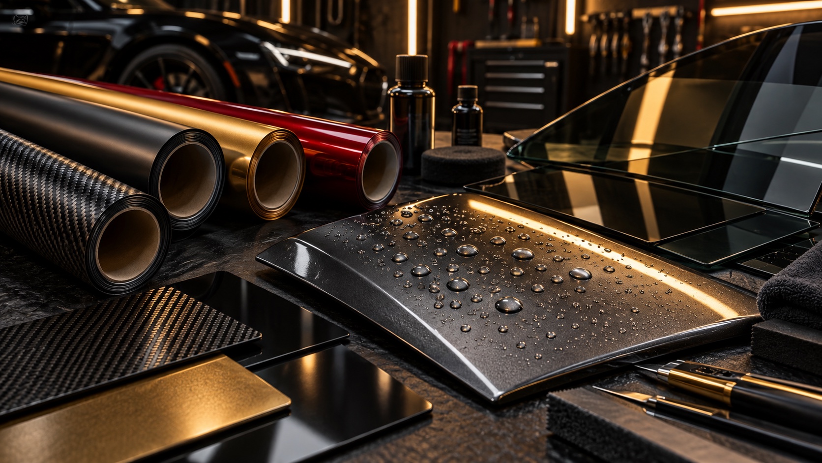Premium wrapping, coating, tinting and carbon fibre material samples